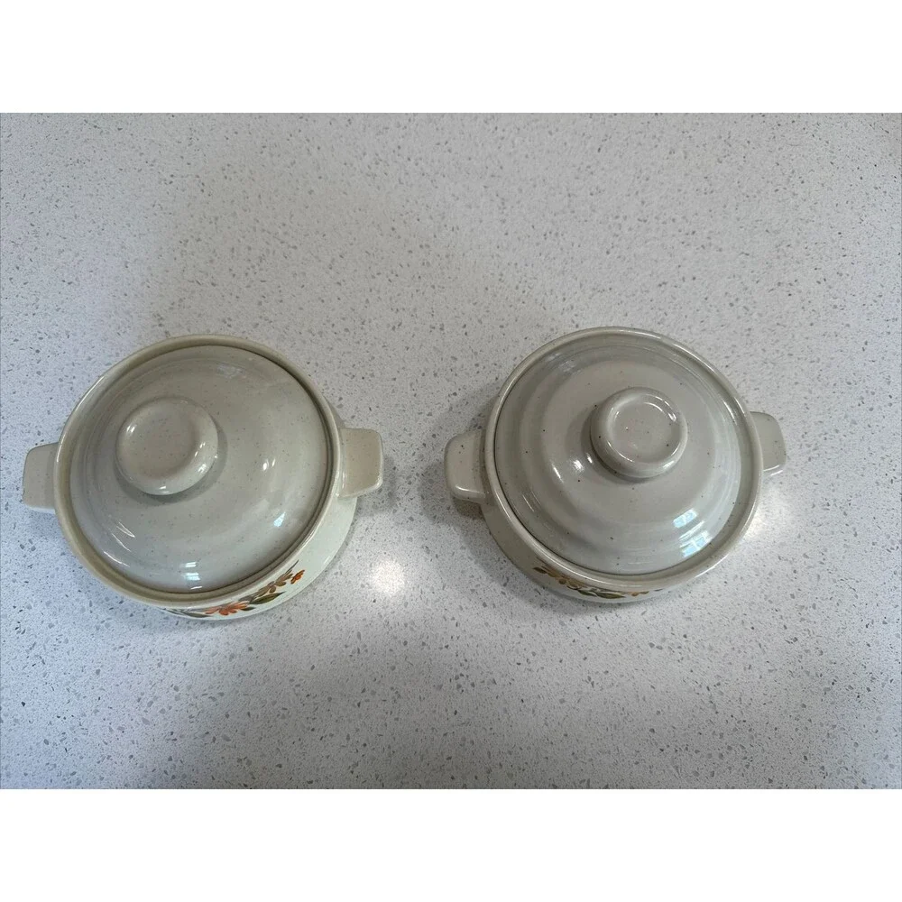 VTG Capri Bake Serve N Store Stoneware Individual Casserole Dishes Lids Set Of 2